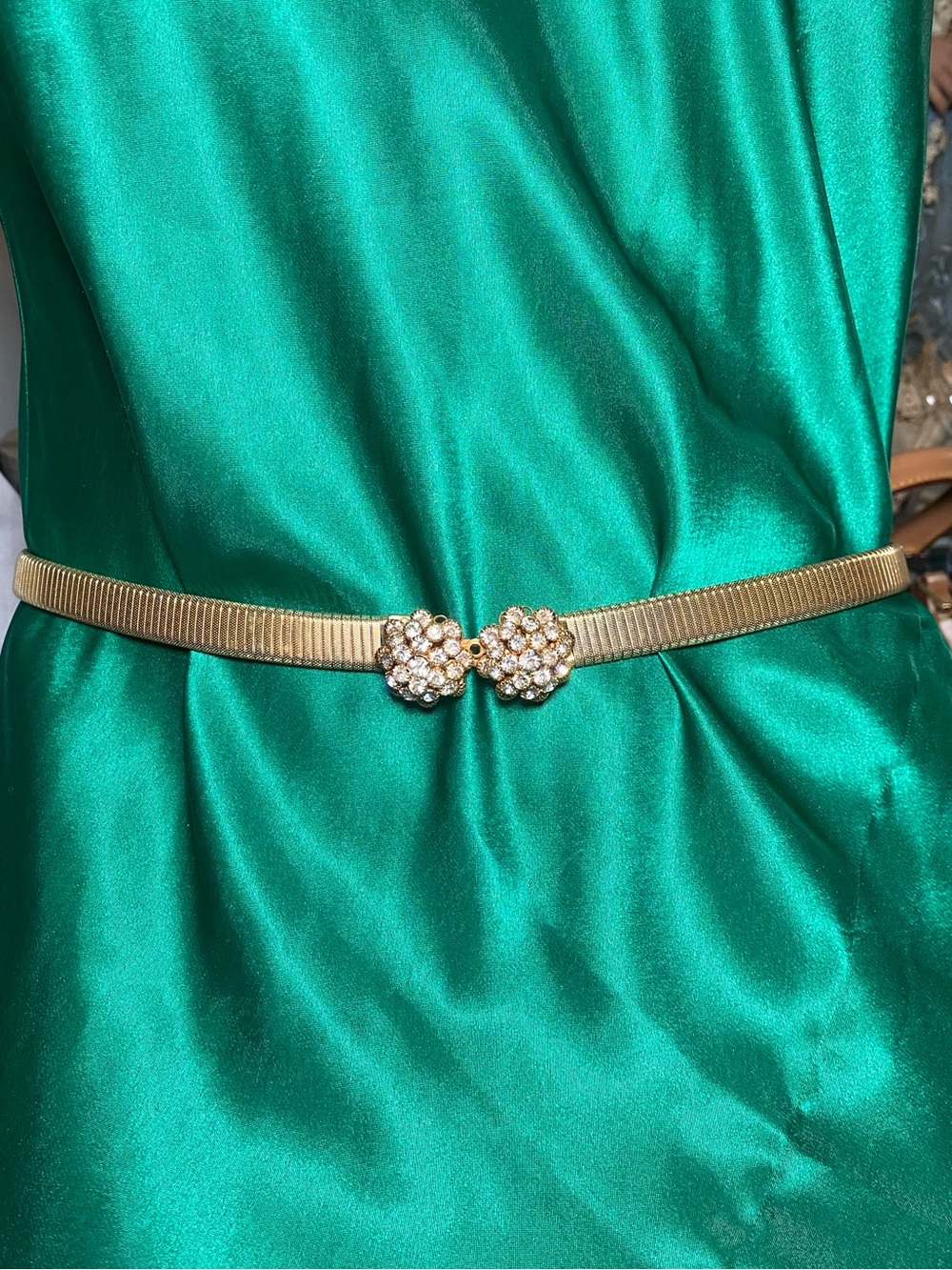 Vintage Gold Elastic Rhinestone Belt - Women's Accessory